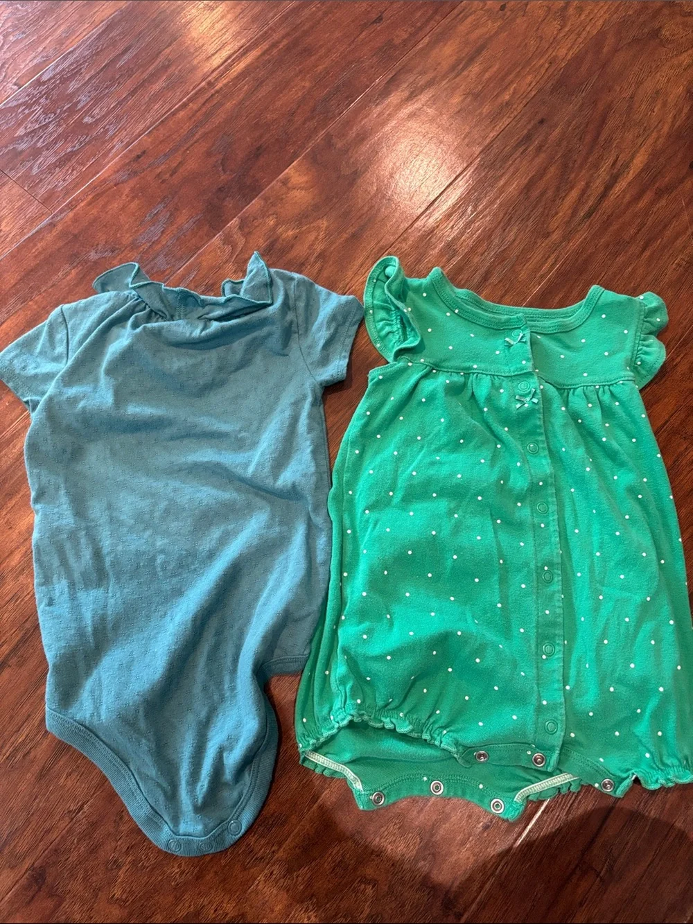 Baby Green Butterfly Romper + Teal Bodysuit Set